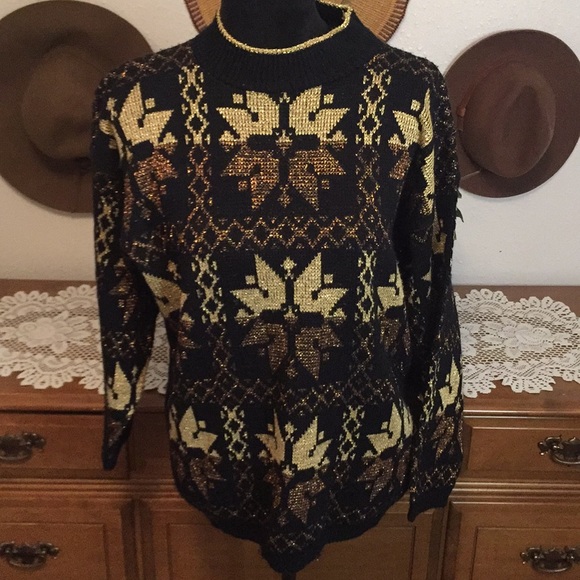 VTG 80’s Metallic Snowflake Knit Sweater - Picture 2 of 14